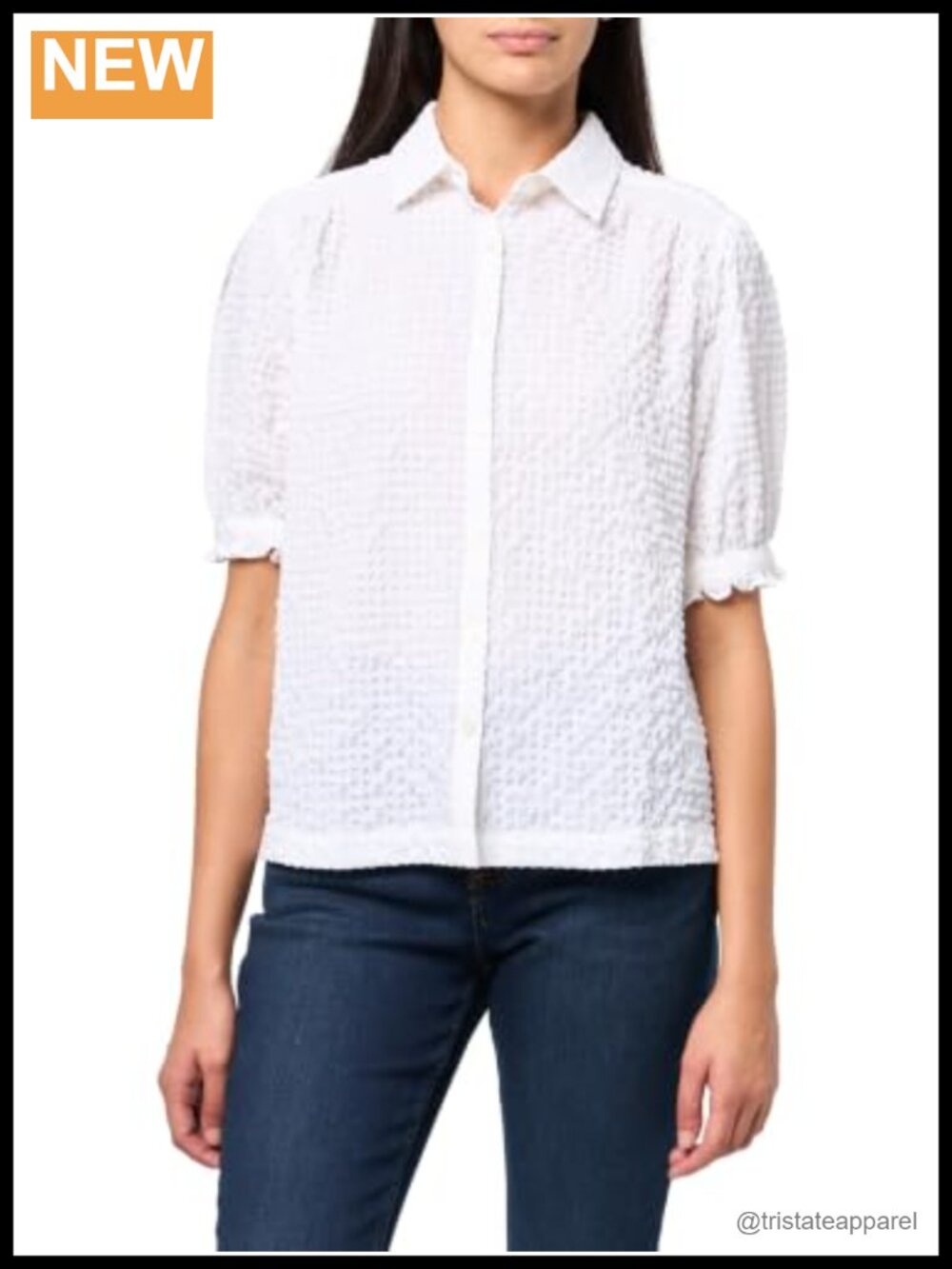 Nautica Women's Short Sleeve Collared Button Up Smocked Sleeve Blouse